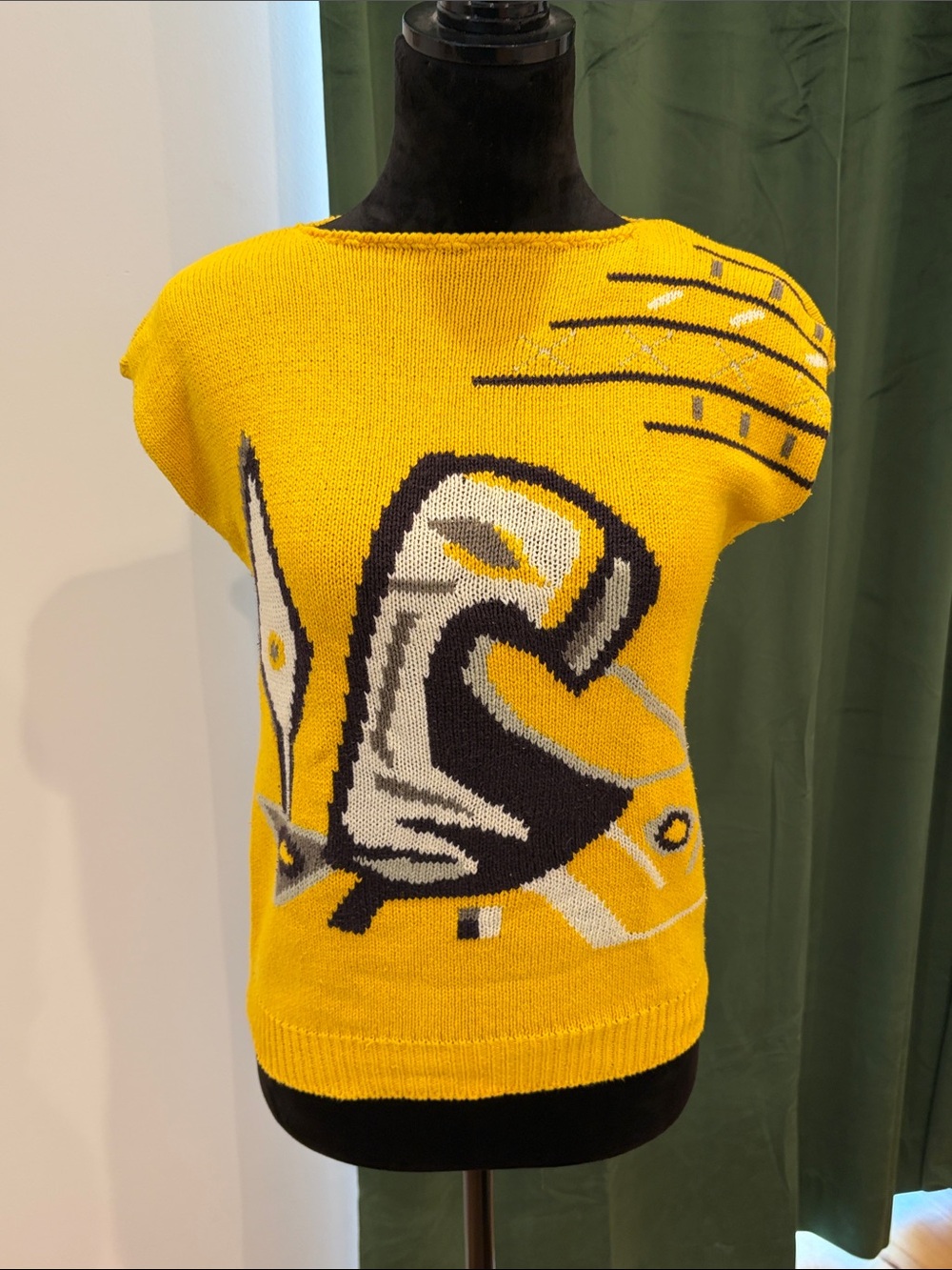 Vintage Graphic Knit Short-Sleeve Sweater
